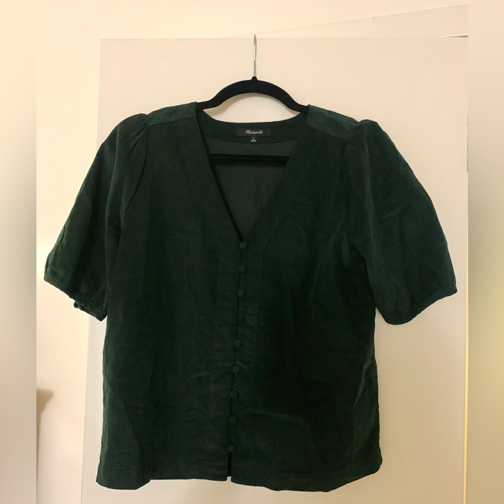 Madewell Green Corduroy Bubble Sleeve Crop Shirt - Size Small